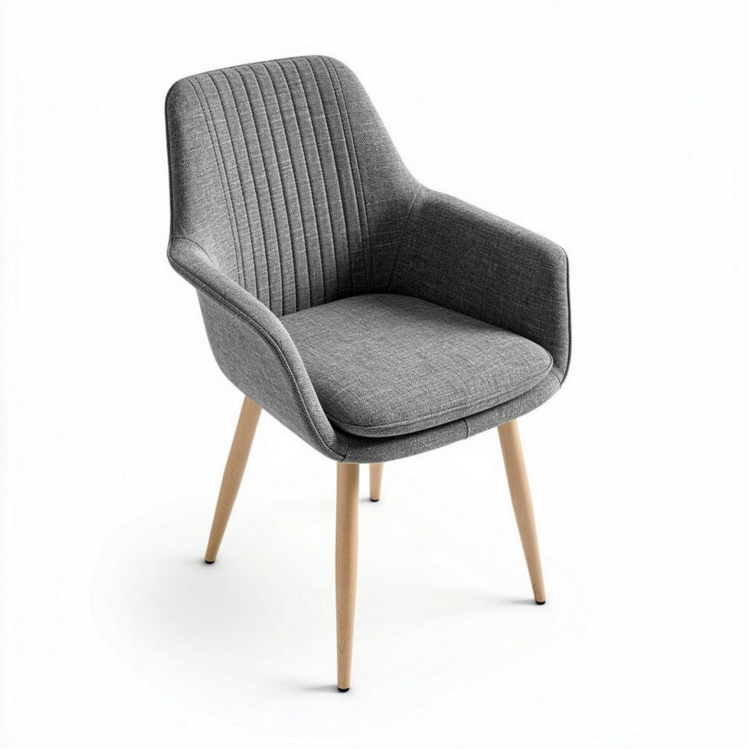 Upholstered armchair in gray fabric with wooden legs dimensions 60 x 60 x 80cm