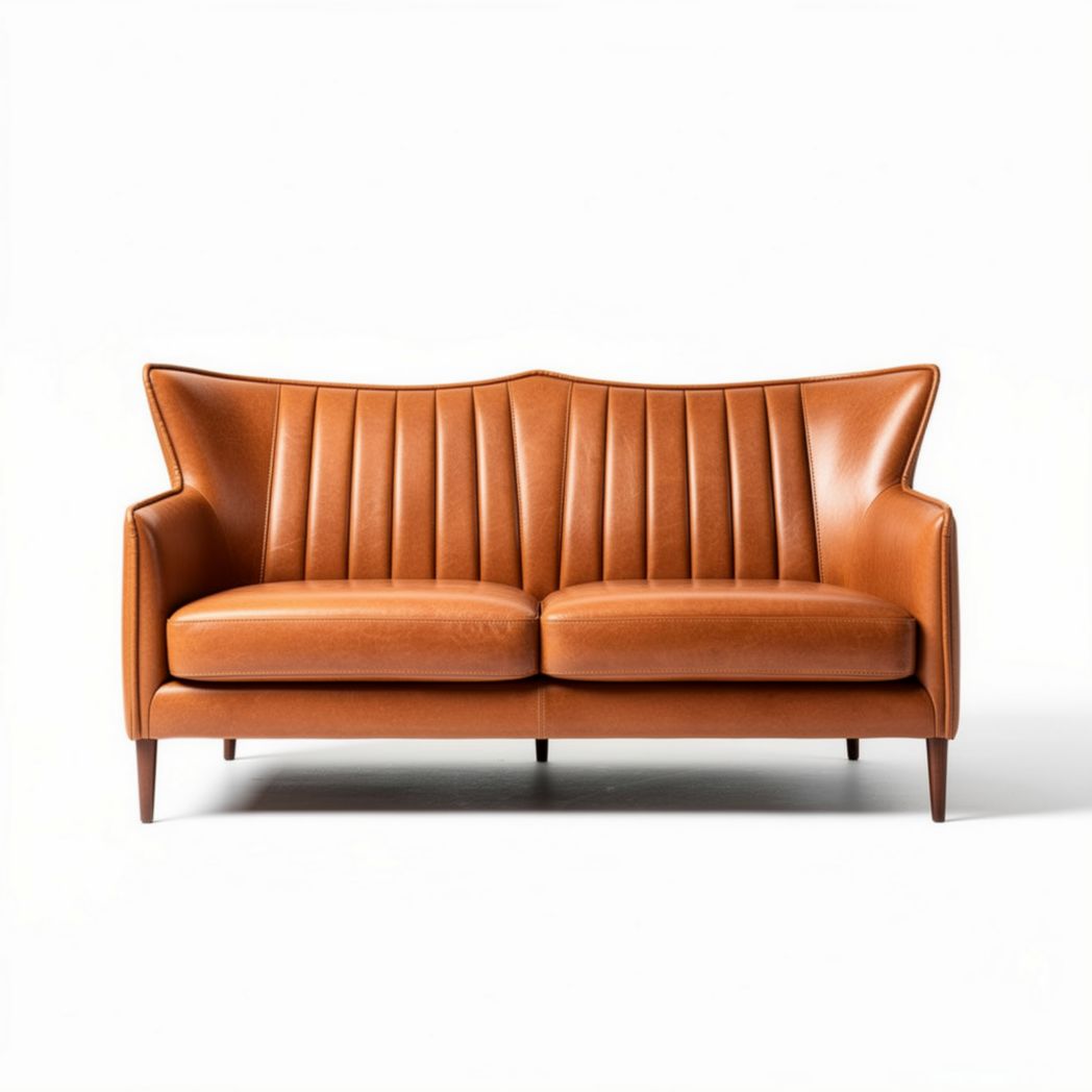Leather mid-century modern sofa for living room in brown 190 x 85 x 80cm