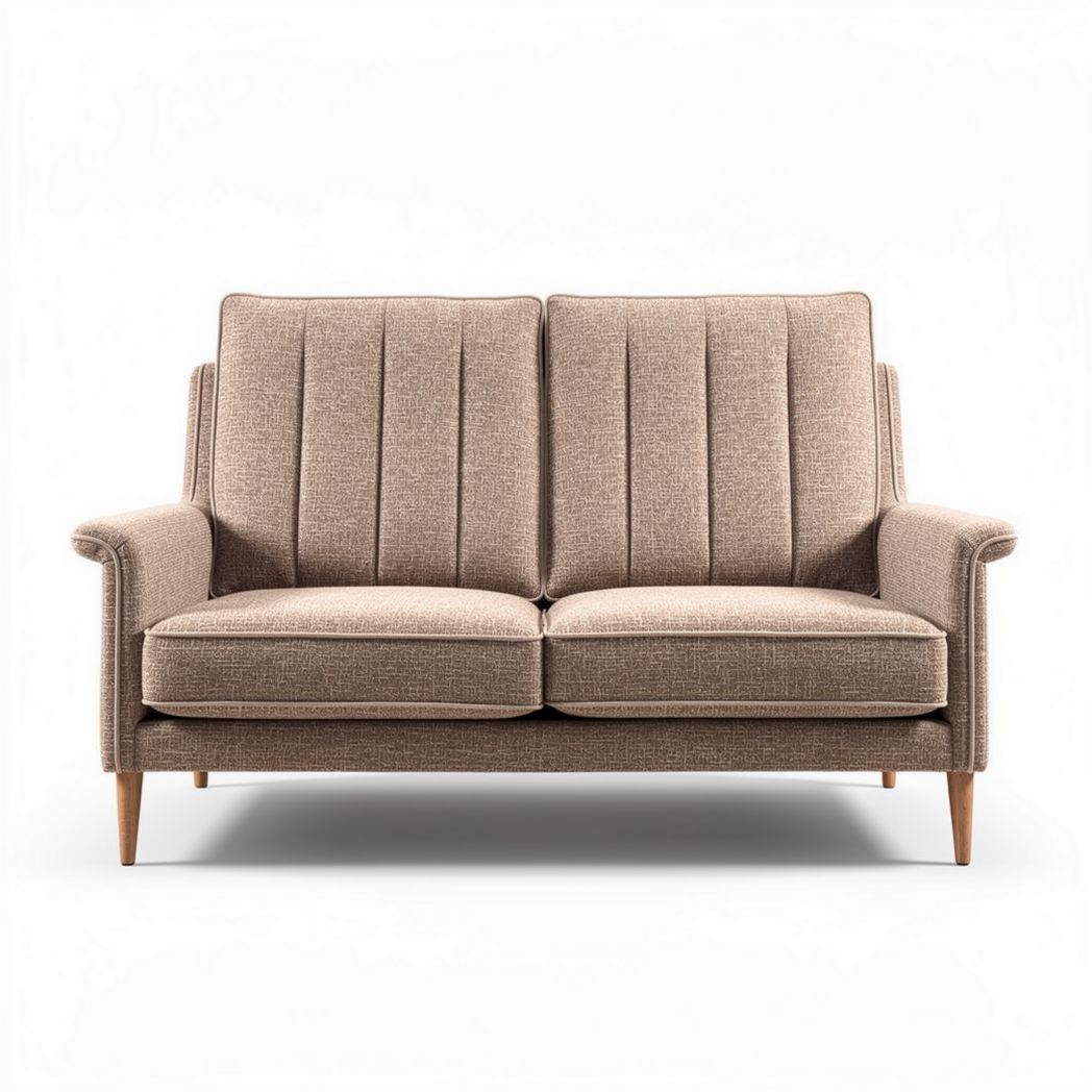 Fabric upholstered two-seater sofa with wooden legs in beige 150 x 80 x 85cm