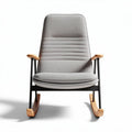 Rocking chair with fabric upholstery and wooden armrests in gray 80 x 70 x 100cm