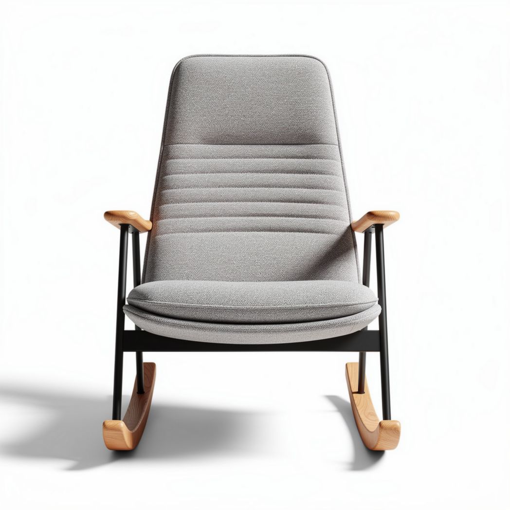 Rocking chair with fabric upholstery and wooden armrests in gray 80 x 70 x 100cm