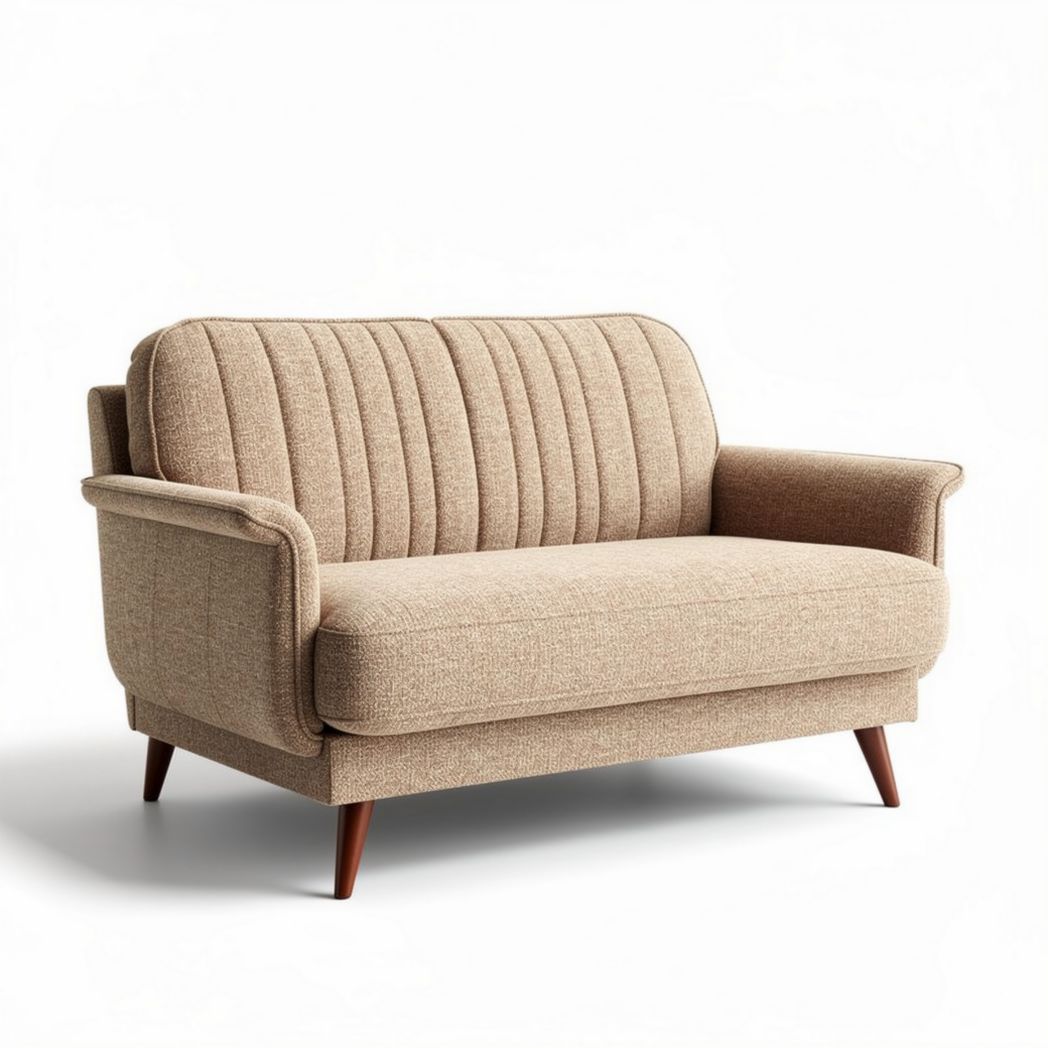 Fabric loveseat with wooden legs in beige color 150 x 80 x 75cm
