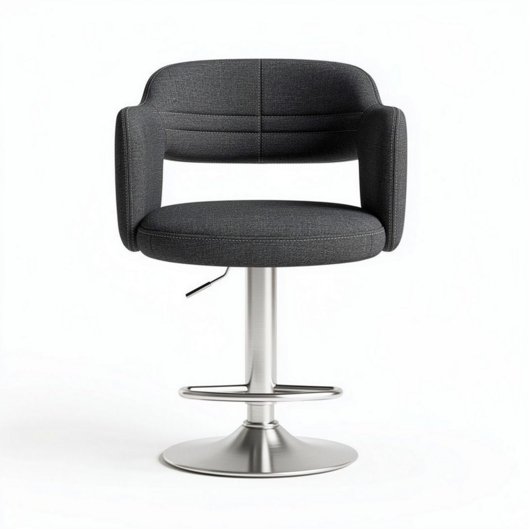 Swivel chair with adjustable height in dark gray fabric and silver base 60 x 60 x 85cm