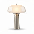 Geometric table lamp with white glass shade and silver base 30 x 30 x 50cm