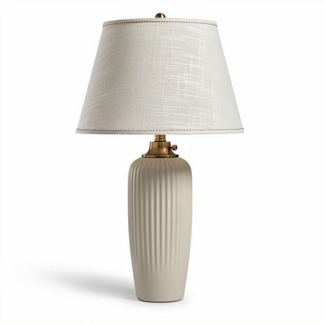 Ceramic table lamp with linen shade 25 x 25 x 60cm in off-white color