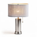Table lamp with fabric shade and metal base in silver 30 x 15 x 50cm