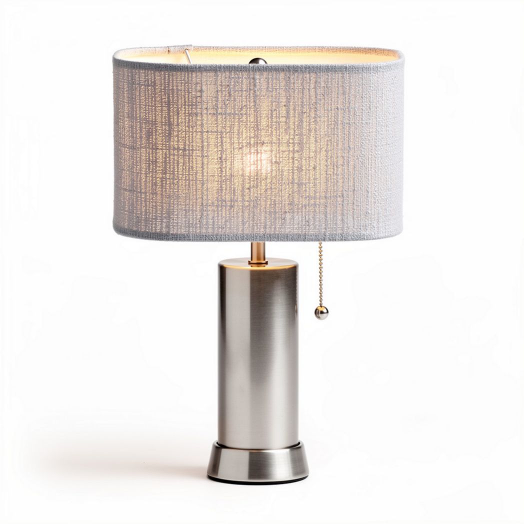 Table lamp with fabric shade and metal base in silver 30 x 15 x 50cm