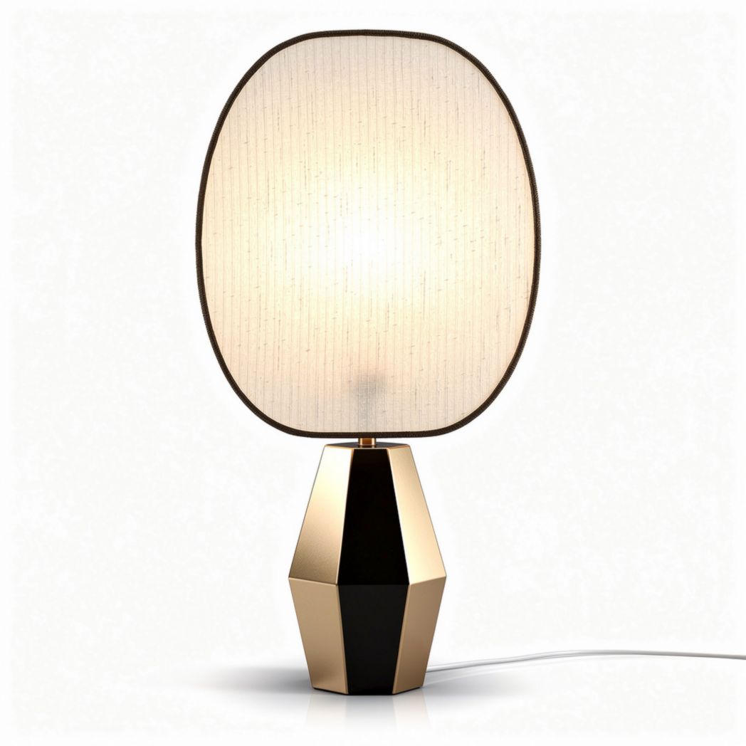 Table lamp with fabric shade and geometric base in black and gold finish 30 x 20 x 50cm