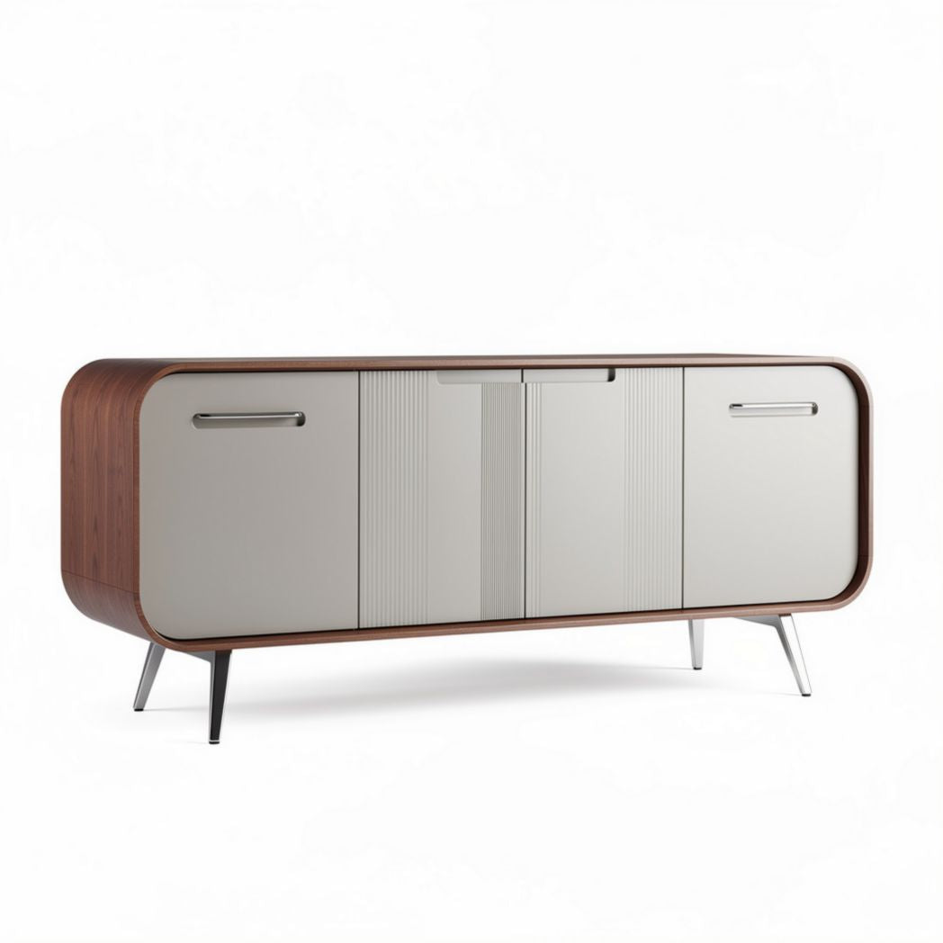 Modern wooden sideboard with gray doors and metal legs 150 x 40 x 70cm